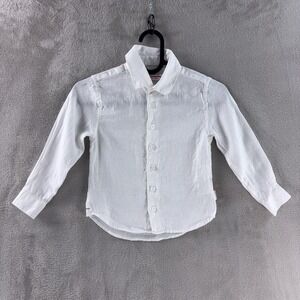 Orlebar Brown‎ Linen Button Down Shirt Boys Size 4 White Long Sleeve Designer